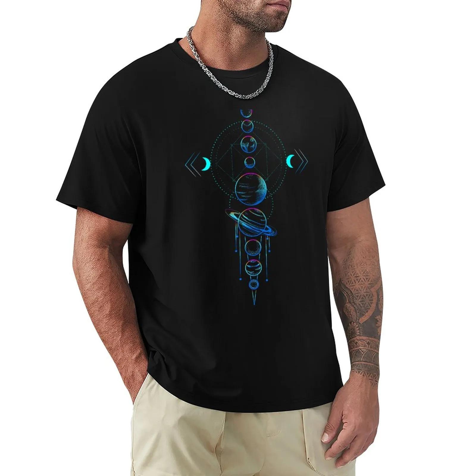 성스러운 기하학-태양계 행성 티셔츠, 소년용 맞춤형 티셔츠, 흰색 티셔츠
